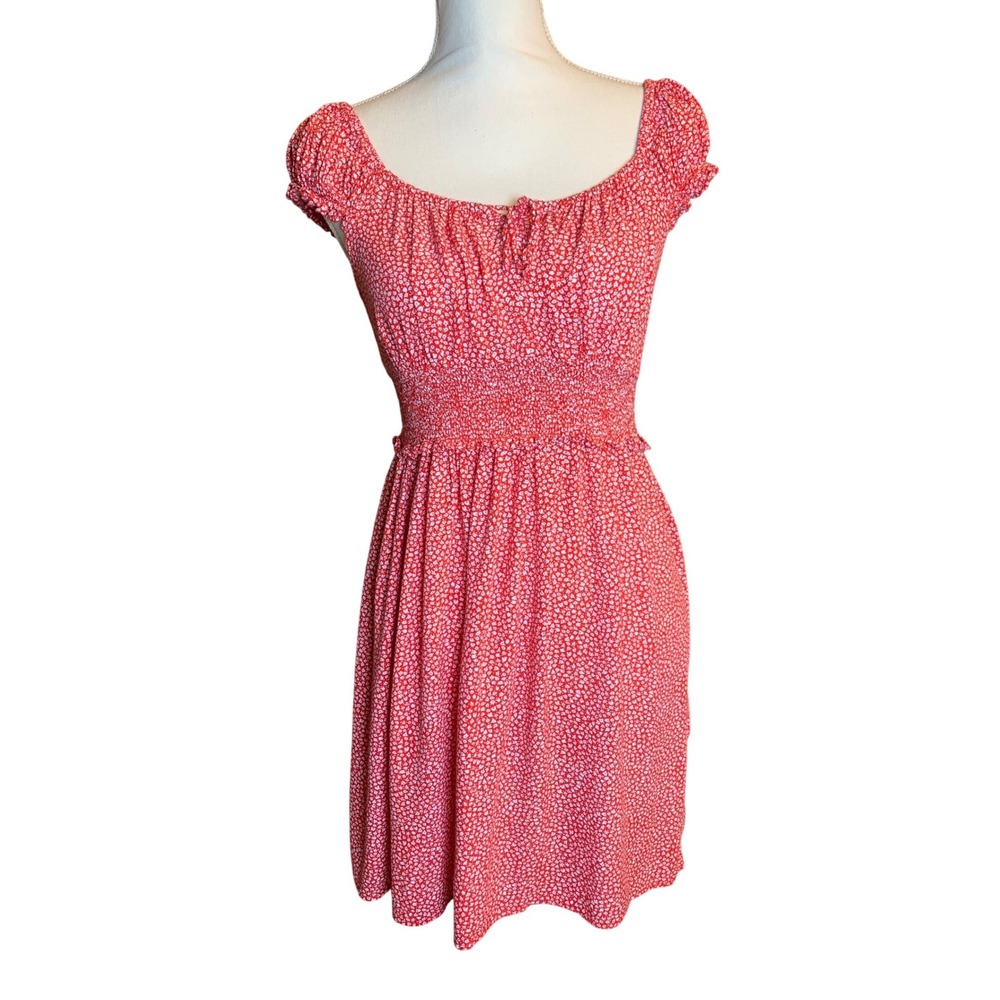 Levis Cottagecore Red White Floral Smocked Mini Dress Boho Preloved Small